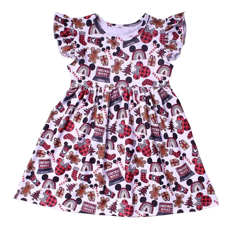 Disney Girls Christmas Boutique Dress Winter Toddlers Cartoon Pearl Dresses Milksilk Short Sleeve A-line Knee-length Clothes