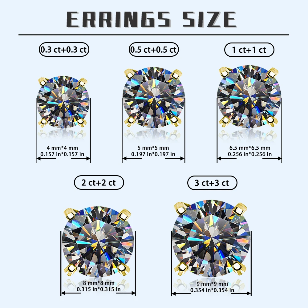 BOCARMAN GRA 0.3-3Carat Certified S925 sterling silver four-prong stud Moissanite earrings for women plating Gray fine jewelry