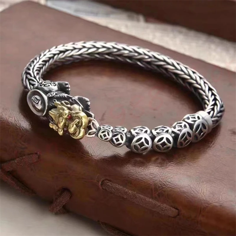 Handmade Pixiu bracelet, ethnic style bracelet, men and women wide, exquisite retro auspicious jewelry