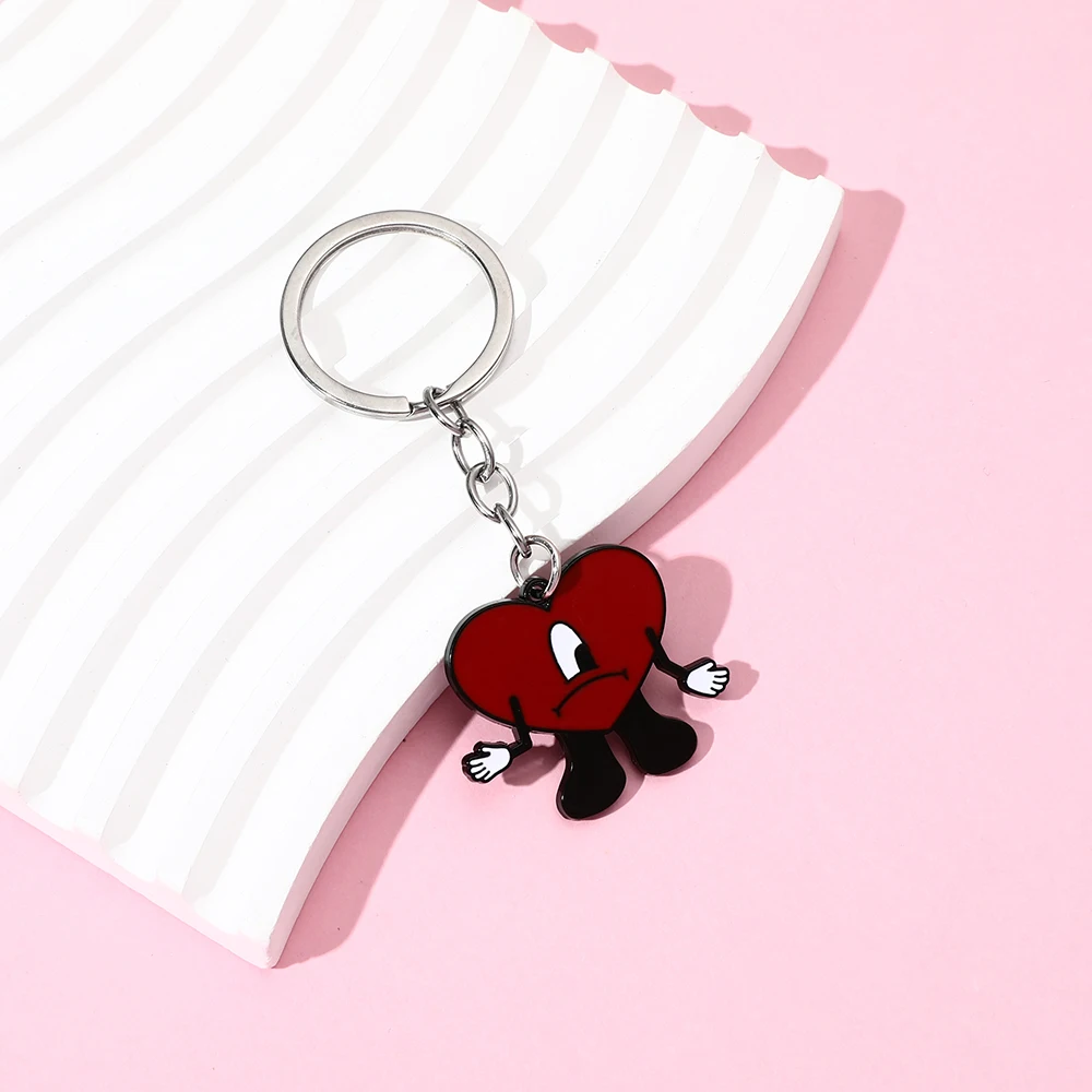 Cartoon Cute Red Heart Shape Enamel Keychain Fashion Car Keyring Decor Pendant Key Accessories