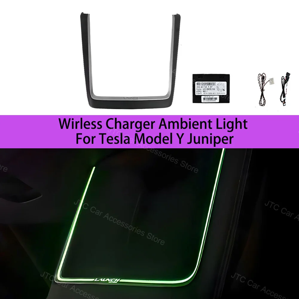 LED Wirless Charger for Tesla Model Y Juniper 2025+ with  Ambient Light Center Console Controller Accessories