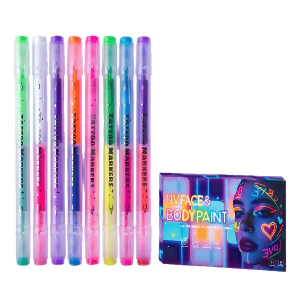 Easy Wash Off Face Paint Markers Non-Toxic Water-Based Glow Face Paint Black Light Reactive 12/18 Colors Body Paint Markers