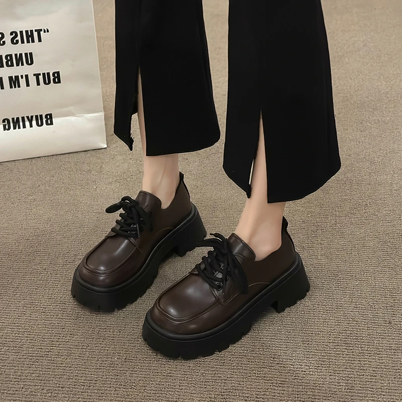 2024 Mary Jane Shoes Casual Shoes Loafers with Fur Female Footwear Round Toe Oxfords British Style Clogs Platform Slip-on Autumn