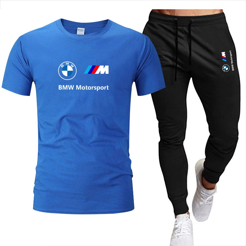 2025 BMW Brand Logo Casual Sportswear Summer Printed Men Suit Jogging Fitness Suit Men's Sets T-shirt + Pants 2-Piece Set