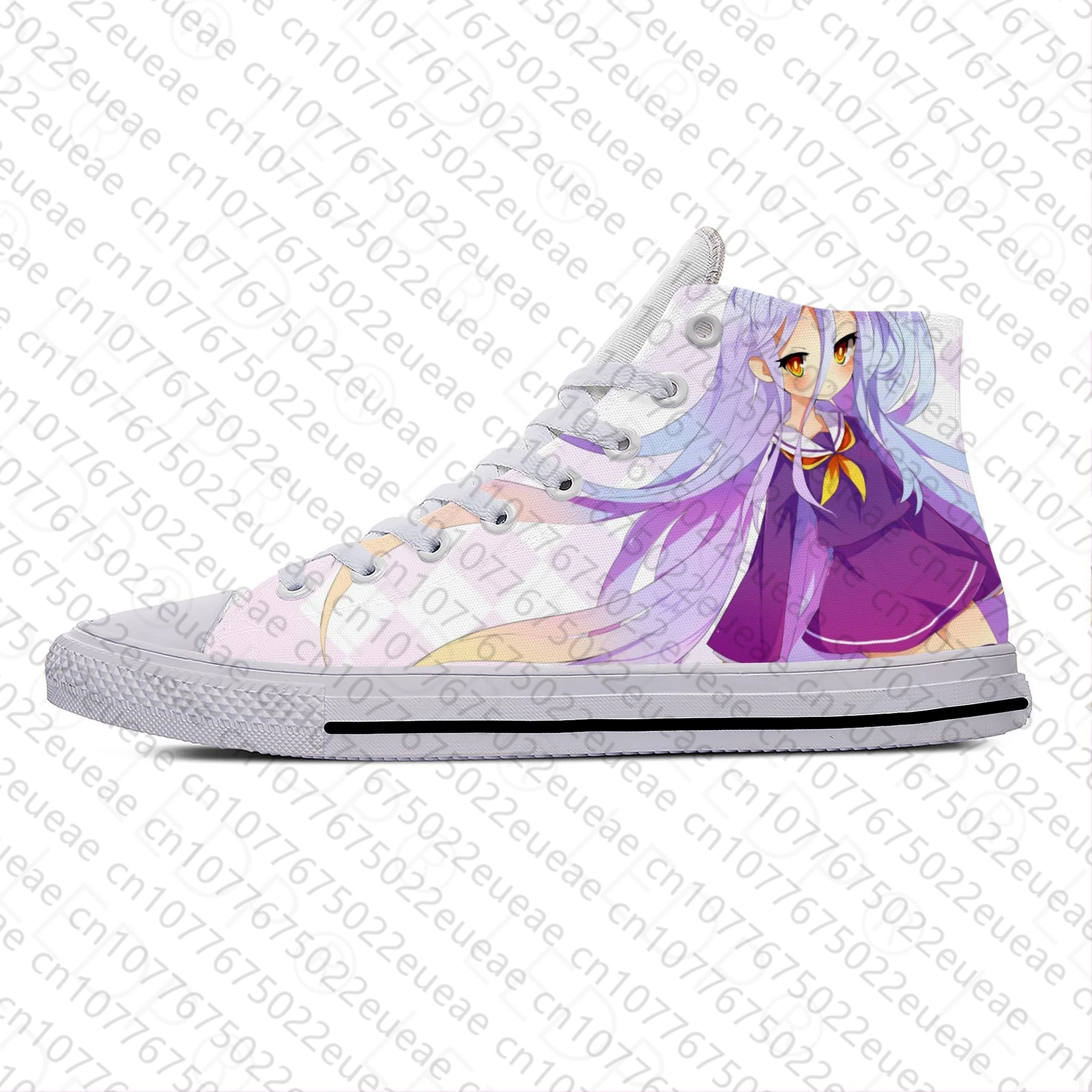 Japanese Anime Manga No Game No Life Shiro Funny Casual Cloth Shoes High Top Lightweight Breathable 3D Print Men Women Sneakers