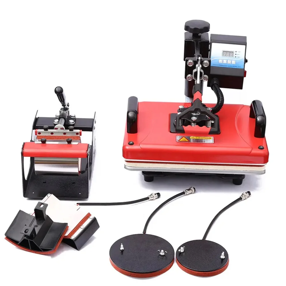 5 in 1 Heat Press Machine Mulitifuctional Sublimation Machine DIY T-Shirts Cap Mugs Heat Transfer Press Sponge Pad/Silicone Pad