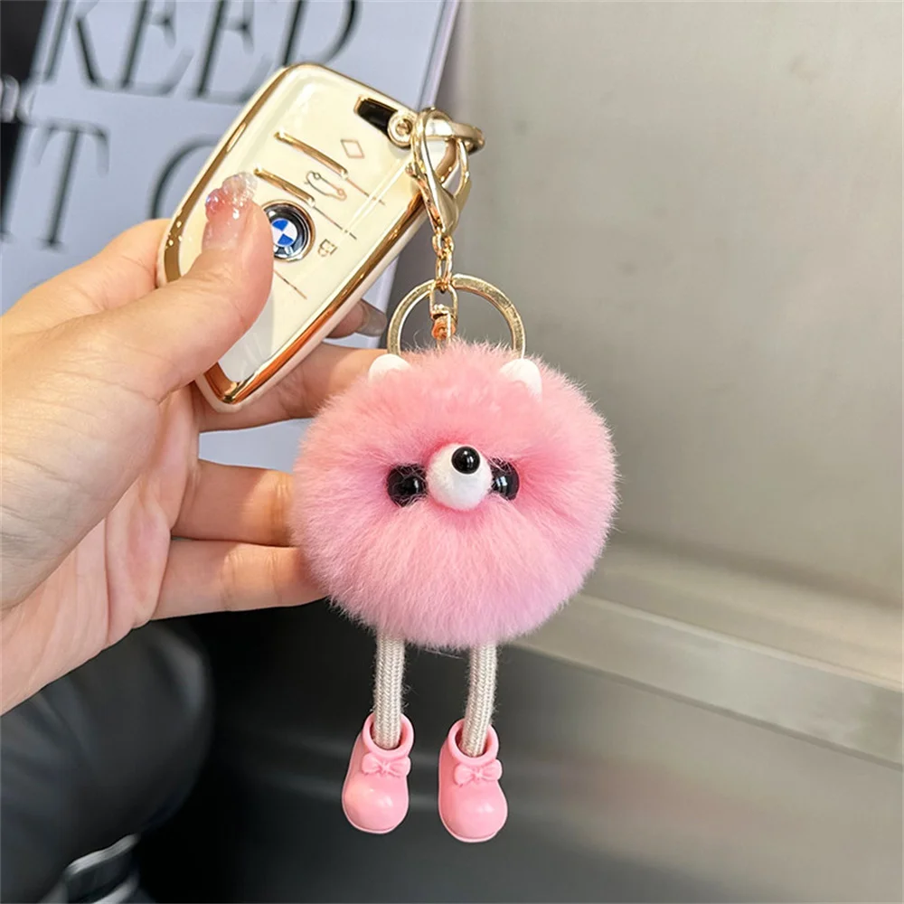 New Cute Plush Keychain Real Fur Long-legged Elf Pendant Car Key Holder Rings Women Keychains Keyring Accessories Trinkets Gift