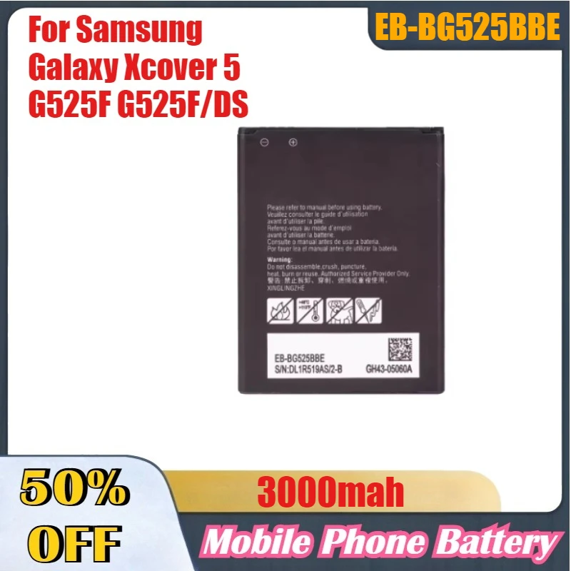 

Аккумулятор большой емкости 3000 мАч EB-BG525BBE для Samsung Galaxy Xcover 5 G525F G525F/DS, аккумуляторы для мобильных телефонов