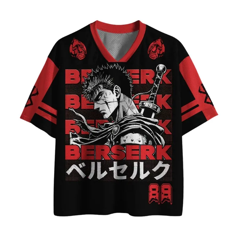 Camiseta de Fútbol Berserk Guts Unisex con Cuello en V, Manga Corta, Estampado de Anime, Ropa Urbana, Hip Hop, Casual, para Fans del Manga