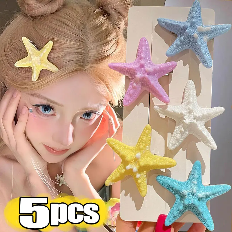 

1-5pcs New Y2k Blue Starfish Hairpin Summer Beach Vacation Hair Clip Fashion Sweet Bangs Clip Girls Women Hair Accessories