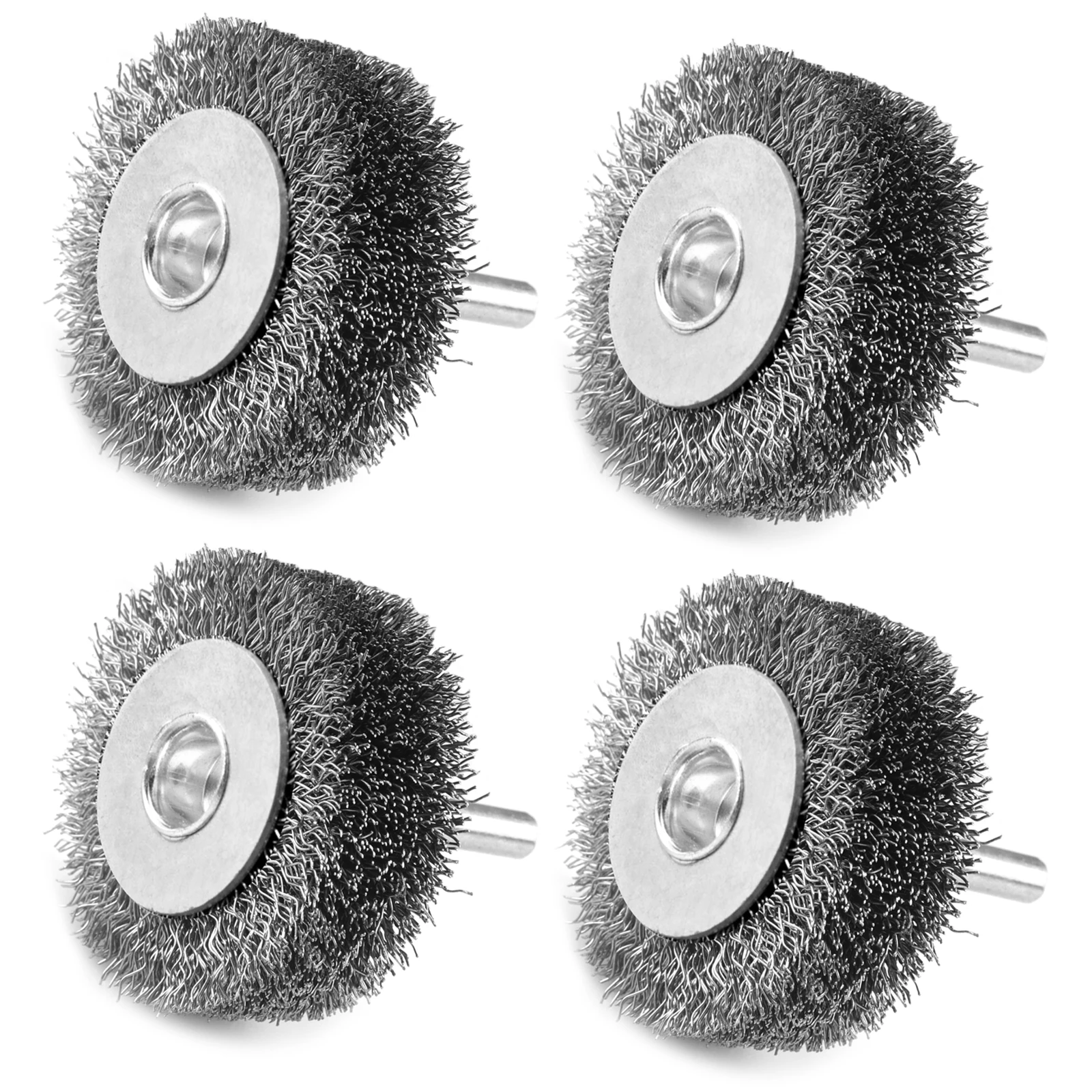 1/2/4pcs Wire Wheel Cup Brush 2 inch/50 mm Heavy Duty Wire Brushes with 6mm Round Shank, Carbon Steel Crimped Wire Wheel