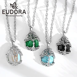 Eudora Tree of Life Obsidian Necklace Energy Healing Stone Crystal Amethyst Turquoise Pendant Spiritual Jewelry Meditation Gift