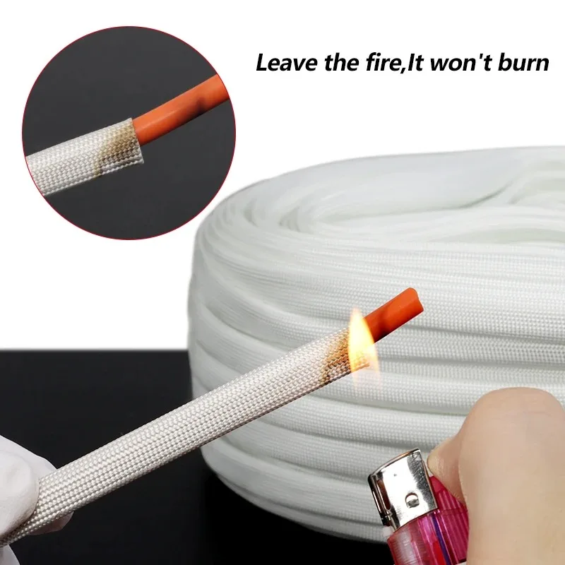 1-20m White Fiberglass Cable Sleeves 1 - 50mm High Temperature Resistant 600℃ Glass Fiber Braided Ppe Wire Line Protect Wrap