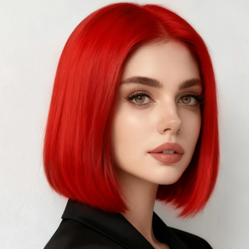 Fashionable and elegant short red 12 inch synthetic fiber wig for daily party styling, all women's versatile wig design