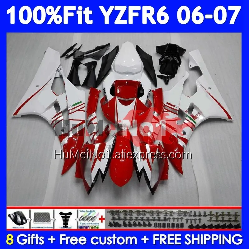 Injection Fairing For YAMAHA YZF-R6 YZF R 6 YZF White red R6 600 600CC 357No.12 YZF600 YZFR6 06 07 YZF-600 2006 2007 OEM Body