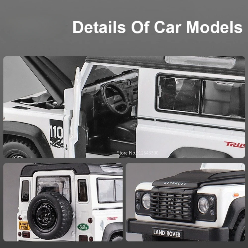 1/32 Land Rover Defender Toy Car Model Diecast Strong Durable with Pull Back Function Toys Vehicles Boy Birthday Collection Gift