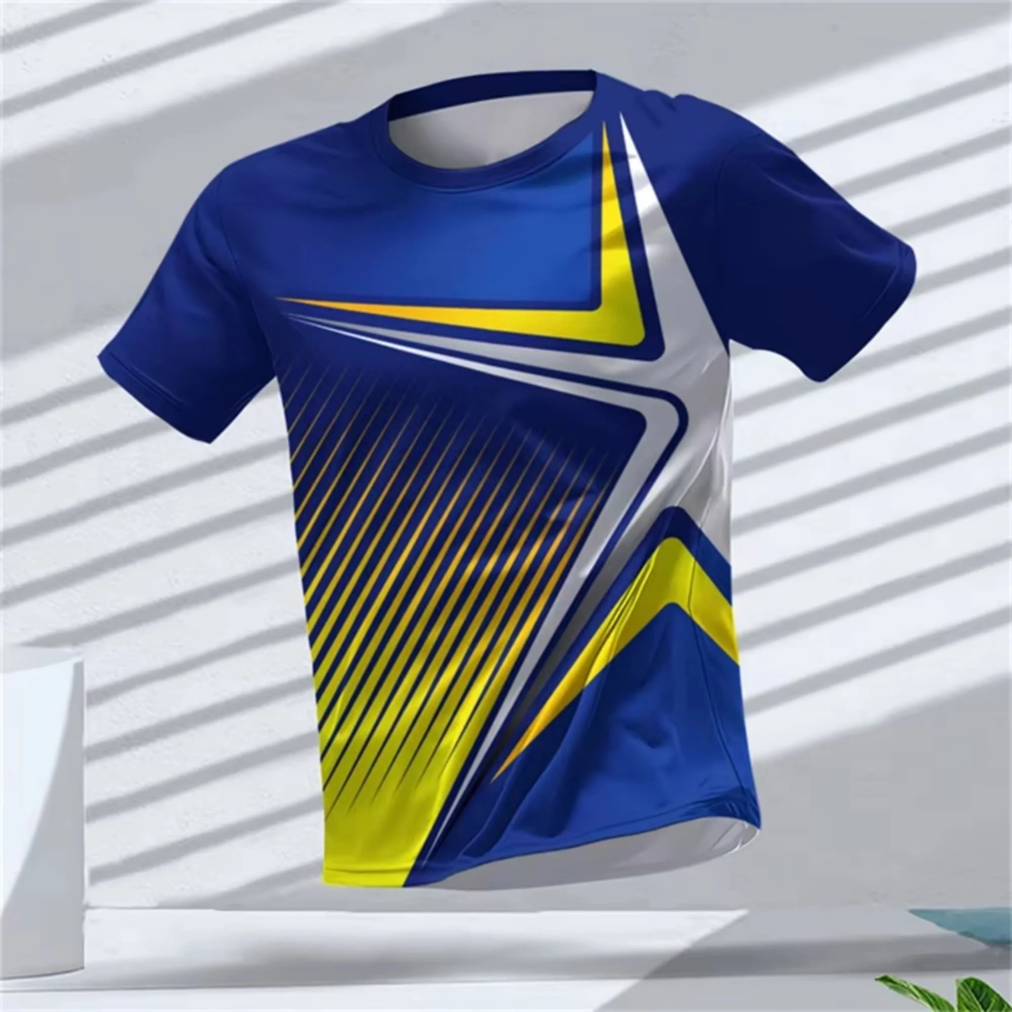 Herren-T-Shirt mit Farbverlauf, geometrischem 3D-Druck, Fußballtrikot, schnell trocknend, atmungsaktiv, kurzärmelig, zum Laufen, Fußball, Sport, T-Shirt