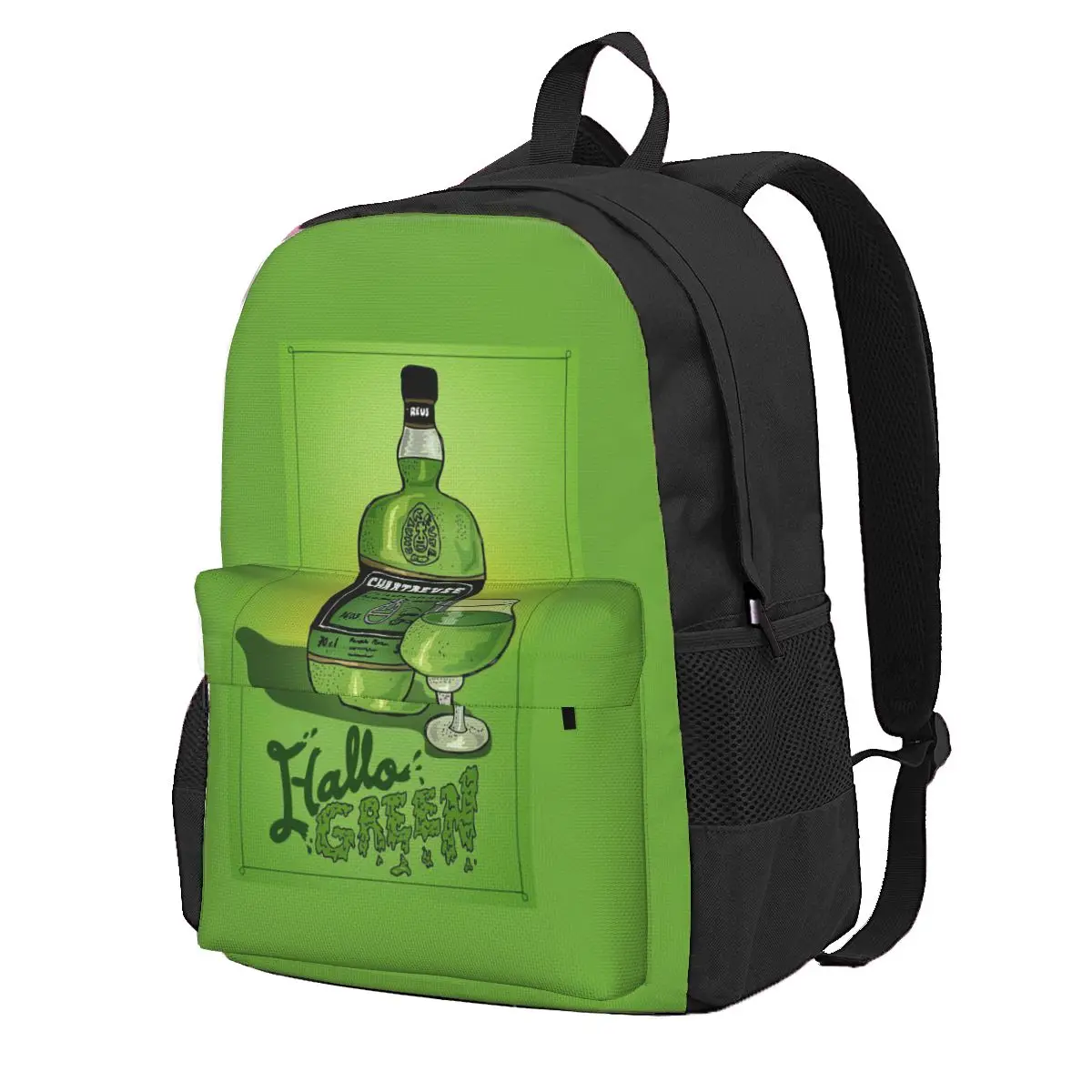 

Green Chartreuse Bottle Oil Painting Drink 1 Student Backpack School Bag for Men Women Fashion Bookbag Shoulder Bags