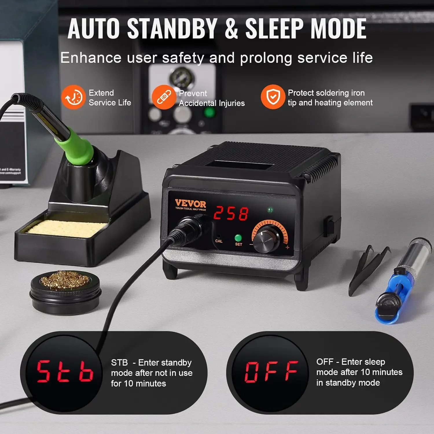 75W Digital Display Soldering Station Kit, 122°F- 932°F Temp Control & Built-in Transformer, Auto Standby & Sleep Mode