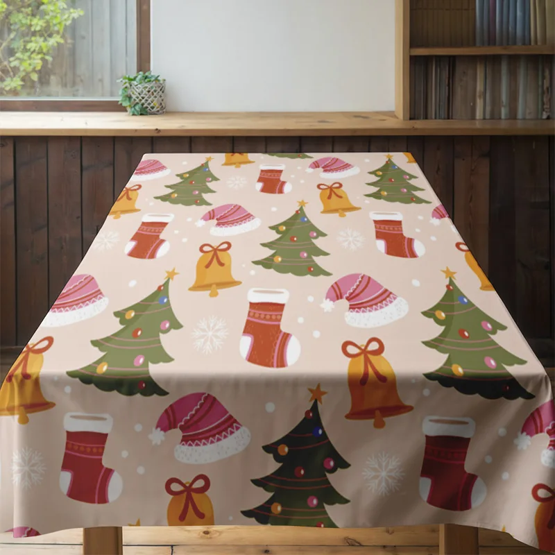 عيد الميلاد مفرش المائدة شجرة احتفالية تصميم الأزهار عدم الانزلاق المطبوعة الزخرفية البوليستر غطاء طاولة العشاء للمنزل غرفة الطعام دي #4