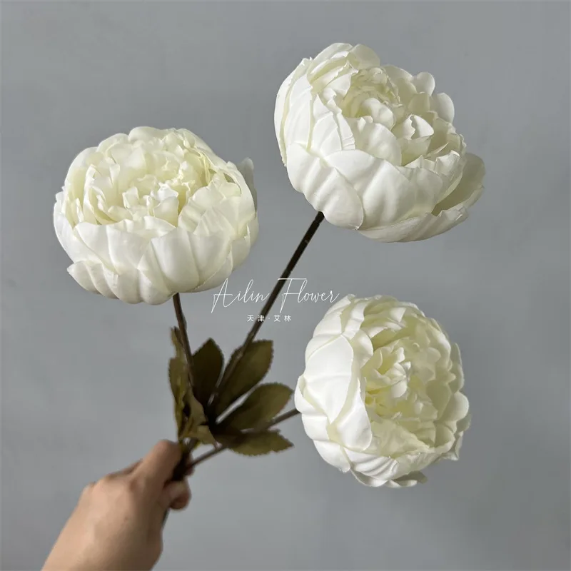 3heads peony cored peony artificial flower fake rose wedding living room decoration