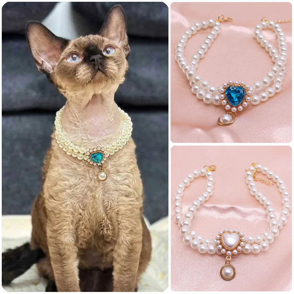 

1Pc Double Layer Pet Collar Vintage Love Crystal Pendant Diamond Neck Ornament Elegant Party Dress Collar Pet Supplies