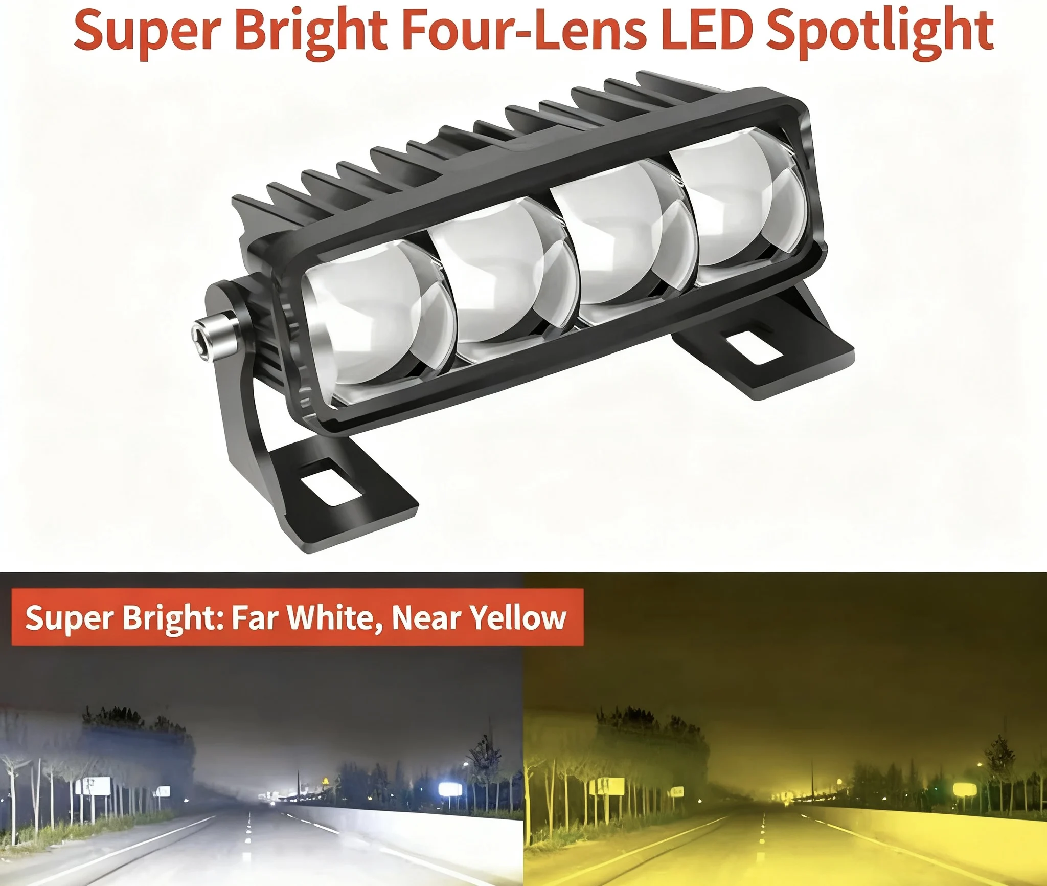 

60W 2 Color Car LED Light Bar 12-72V 4LEDs Super Bright Waterproof Additional Work Lamp for Offroad Vehicle Truck Motorcycle ATV