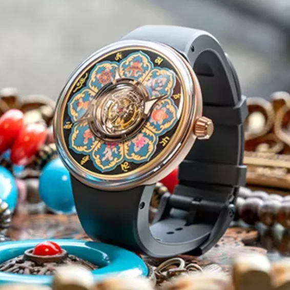 CRONUSART Men Tourbillon Watch 43mm Mechanical Wristwatch Titanium Case Sapphire Mirror Luminous Tangka Enamel Dial Skeleton