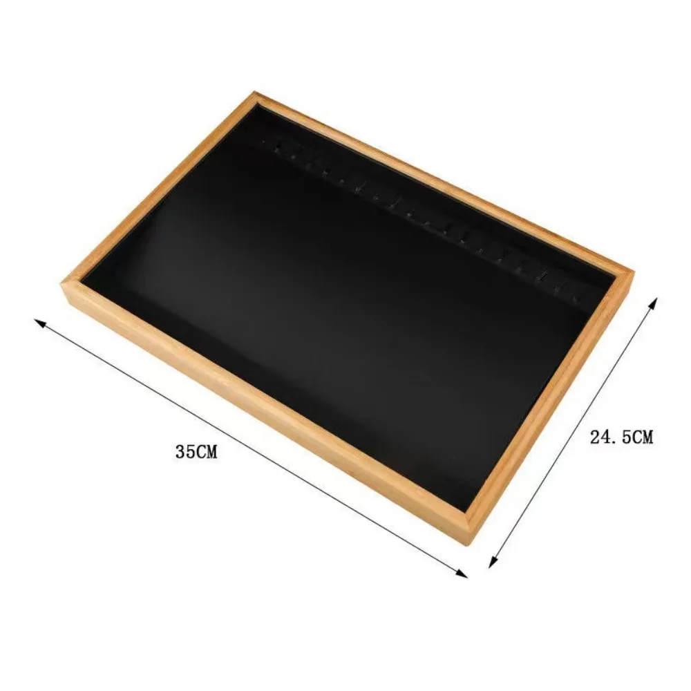 Wood Jewelry Display Tray Ring Earring Pendant Organizer Jewelry Storage Racks Rectangle Velvet Necklaces Display Stand