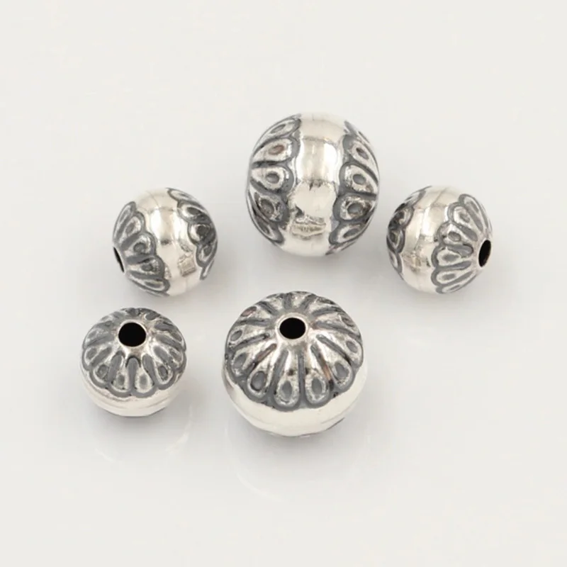 925 Sterling Silver Navajo Pattern Beads 6/8mm Oxidized Anti-Tarnish Spacer Beads for DIY Jewelry Making