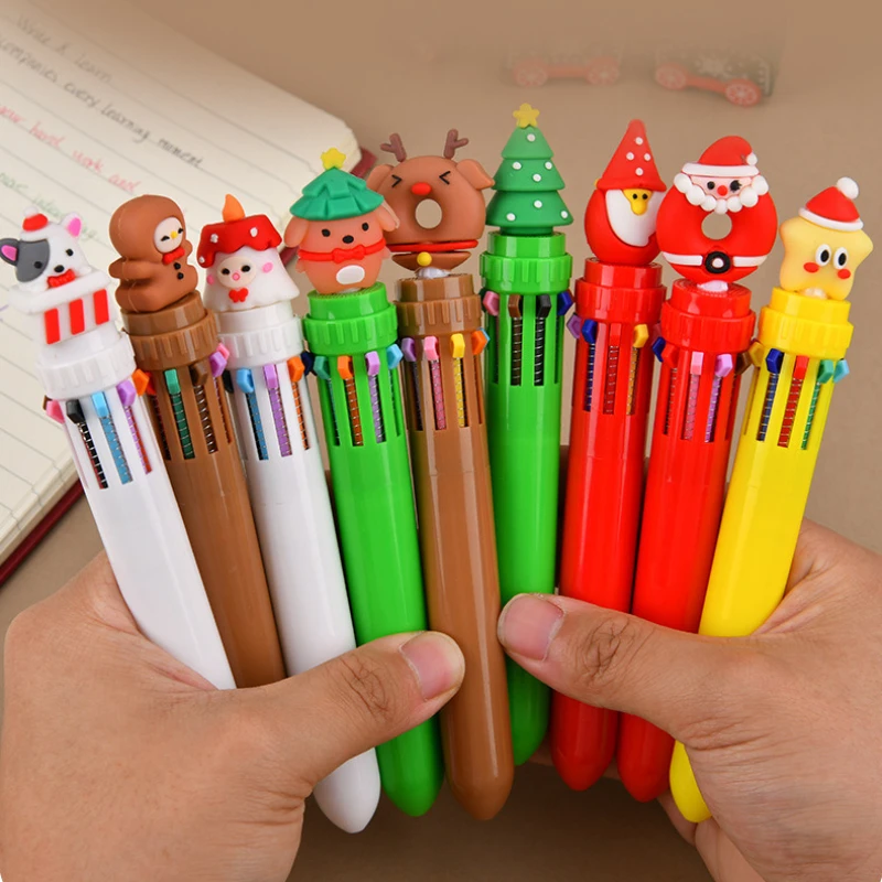 35Pcs/Lot Cute Christmas Multicolor Ballpoint Pen 10 Colors Retractable Cartoon Pens Stationery for Kids Students School Gift