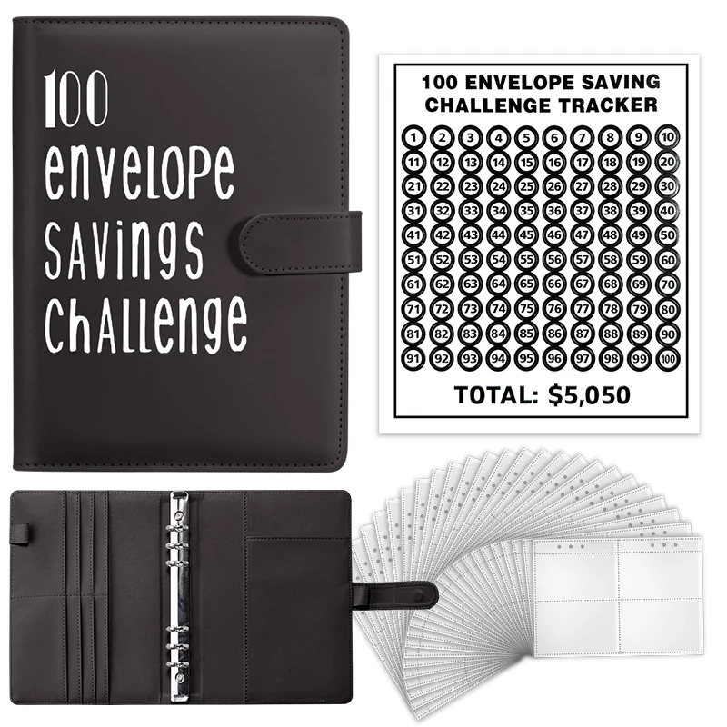 

100 Envelopes Money Saving Challenge Binder A5 Savings Binder Budget with Cash Envelopes for Planning and Saving $5050