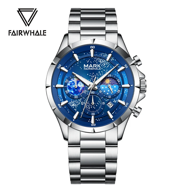 

Роскошные мужские наручные часы Mark Fairwhale, светящийся водостойкий хронограф с датой, мужские часы из нержавеющей стали, мужские кварцевые часы Reloj
