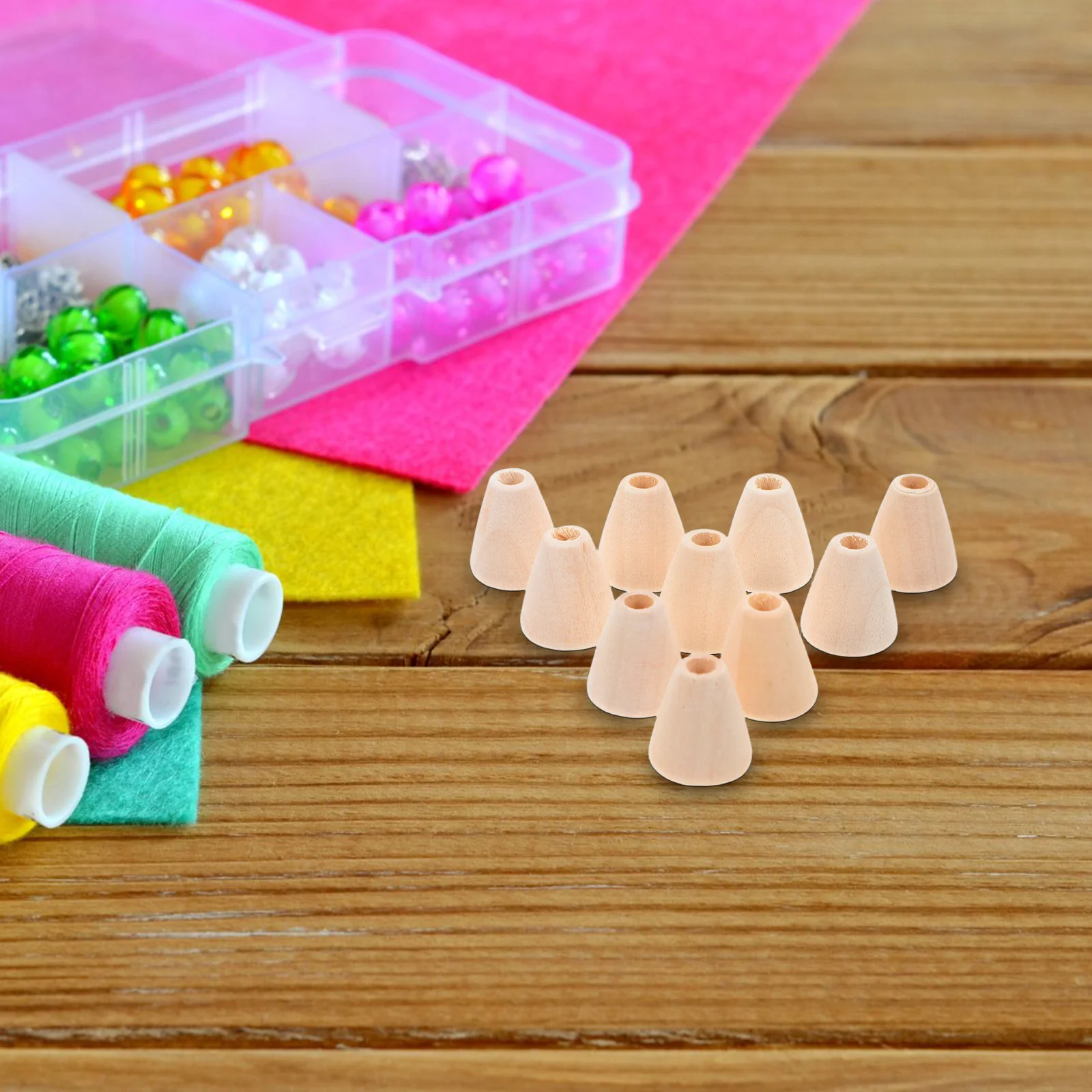 100Pcs DIY Wooden Beads Kit Cone Shaped Natural Wood Beads for Handicrafts Jewelry Making Crafts for Kids and Adults