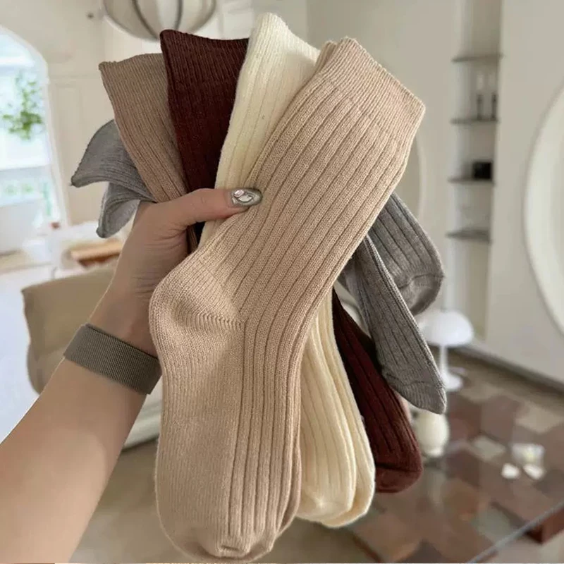 

Winter Women's Socks High Cashmere Wool Thicken Warm Women Socks Sox Japanese Fashion Harajuku Solid Color Thermal Long Socks