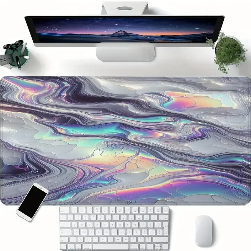 Abstract fluid texture pattern mouse pad, rectangular gaming mouse pad, anti-slip rubber base, stitched edge, desk pad, home