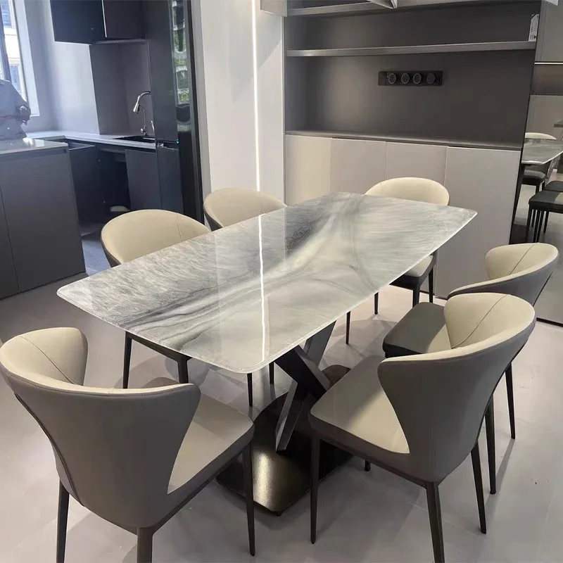 

Foshan high-end light luxury natural stone dining table Italian simple rectangular home living room high-end blue crystal
