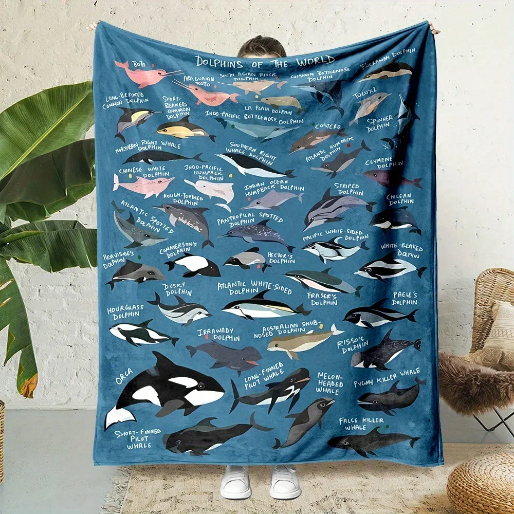 Ocean Fish Penguin Print Flannel Blanket - Reversible All-Season Soft Polyester, Home Office Gift