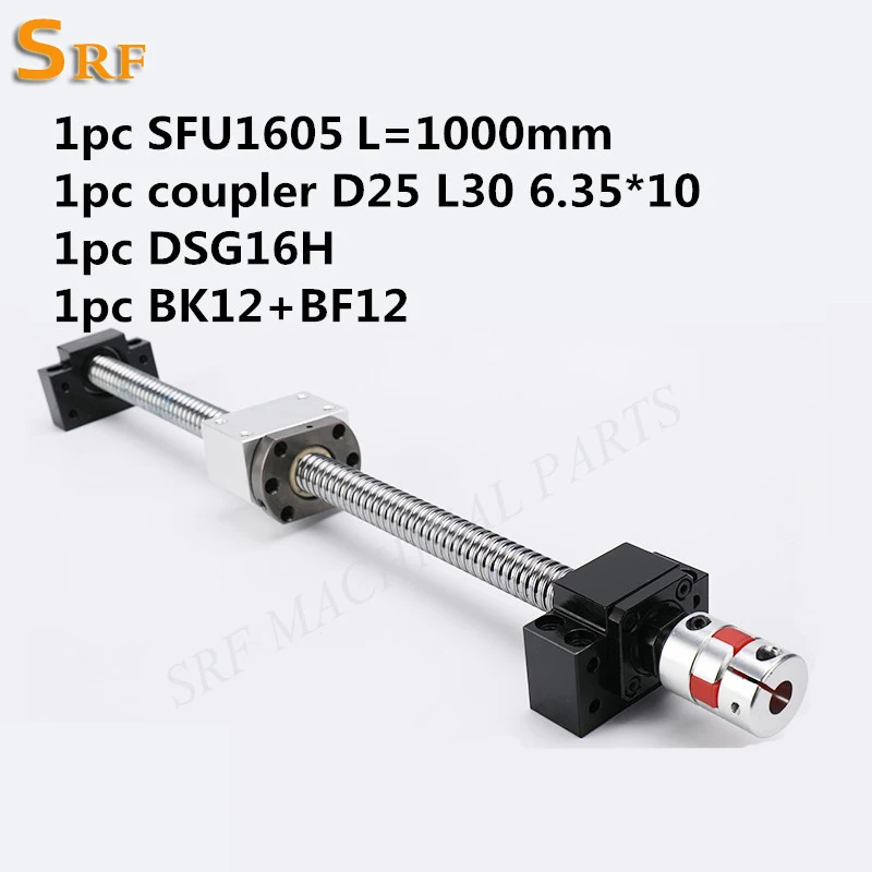 

16mm RM1605 Rolled ballscrew set:1pcs SFU1605 L=1000mm+1pcs Ballnut +1pcs ballnut housing +1set BK/BF12+1pcs 6.35*10mm Coupling