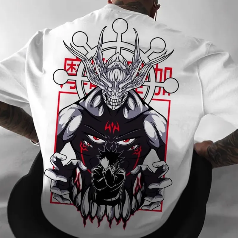 

2026 Summer Jujutsu Kaisen Sukuna Graphic T-Shirt Men's Anime Print Over-sized Street-wear Tee Fashion Soft Pure Cotton T-shirt.