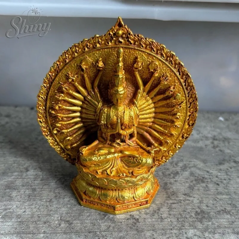 Antique Thousand‑Hand Guanyin Statue Tibetan Buddhist Avalokitesvara Sculpture Home Altar Worship Retro Religious Decoration