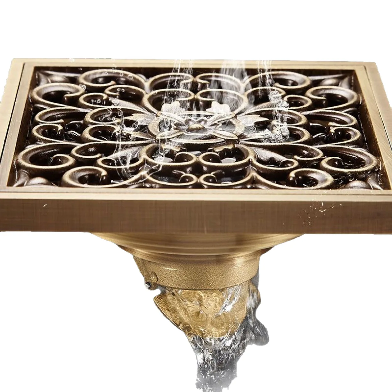 Brass Anti-Odor Floor Drain Golden Thickened Shower Drain for Bathroom Kitchen, Balcony & Washing Machine, Durable Rust-Proof