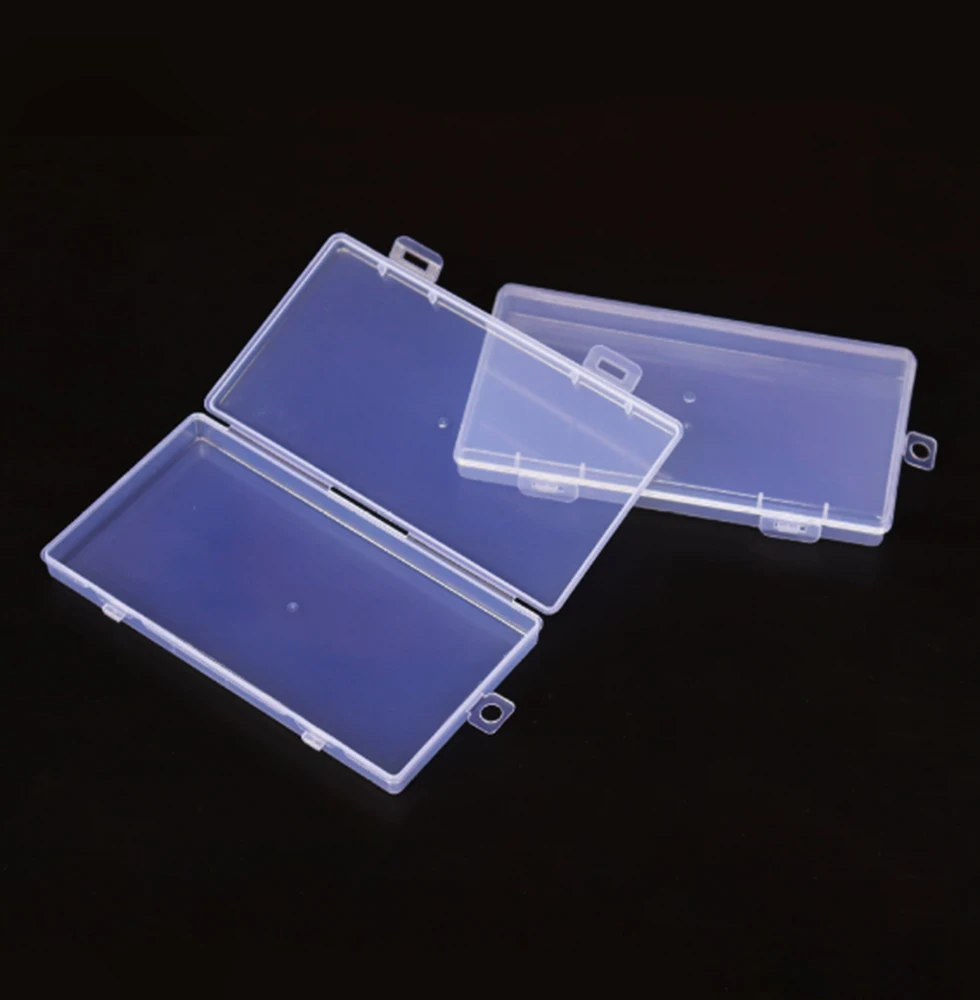 Double button transparent PP integrated flip storage box rectangular plastic packaging box stationery storage mask parts box