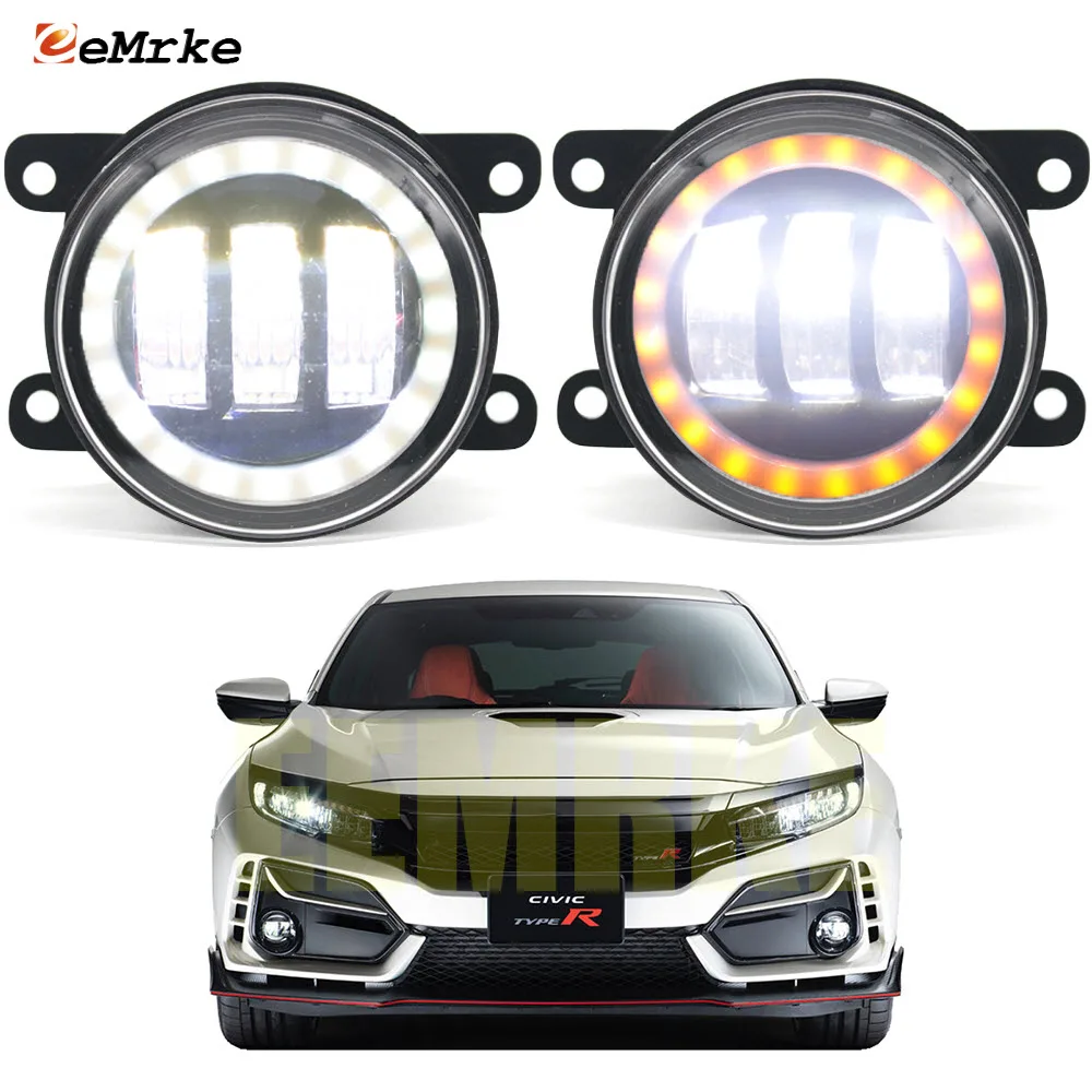 Led Fog Lights PTF 30W W/ Lens for Honda Civic Type R Civic Si X 2015-2020 Car DRL Halo Turn Signal Angel Eye Fog Driving Lamp