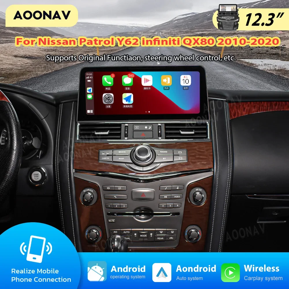 

12.3″ IPS QHD Car Radio For Nissan Armada Patrol Y62 Infiniti QX56 QX80 2010-2020 Touch Stereo Screen GPS Navigation Carplay