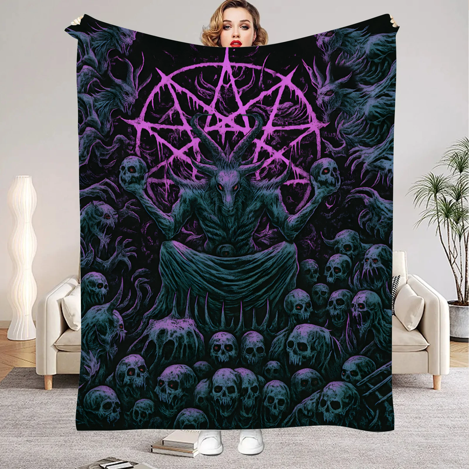 1Pc Digital Printed Skull-themed Flannel Blanket Mattress Cover Blanket for Family Beds,Sofas,Offices,Outdoor Camping