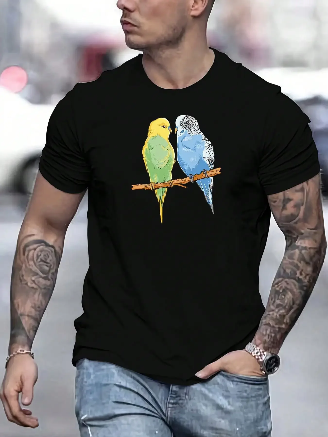 

Men's Two Birds Standing Pattern Print Tee Shirt Tees For Men Casual Short Sleeve T Shirt For Summer