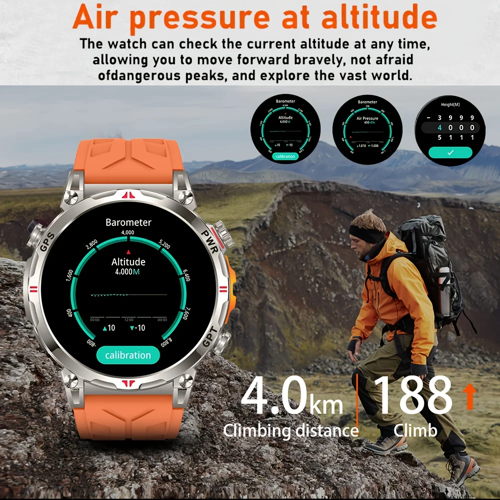T-REX Military Outdoor Sports GPS Smartwatch LED Flashlight، بطارية 650MAH، بوصلة مقاومة للماء 3ATM، مكالمة بلوتوث، لـ Xiaomi #4