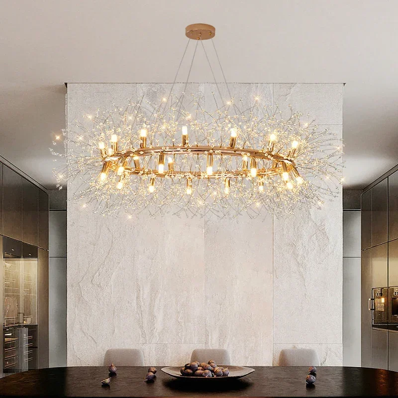 Modern LED Chandelier Lighting Dandelion Chandeliers Dinning Living Room Bar Personality Creative Art Crystal Lamps Round