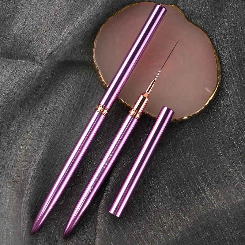 Tubo de agulha para unhas, caneta para puxar poste de metal roxo, caneta especial para pintura colorida, gancho para unhas, pincéis para arte em unhas